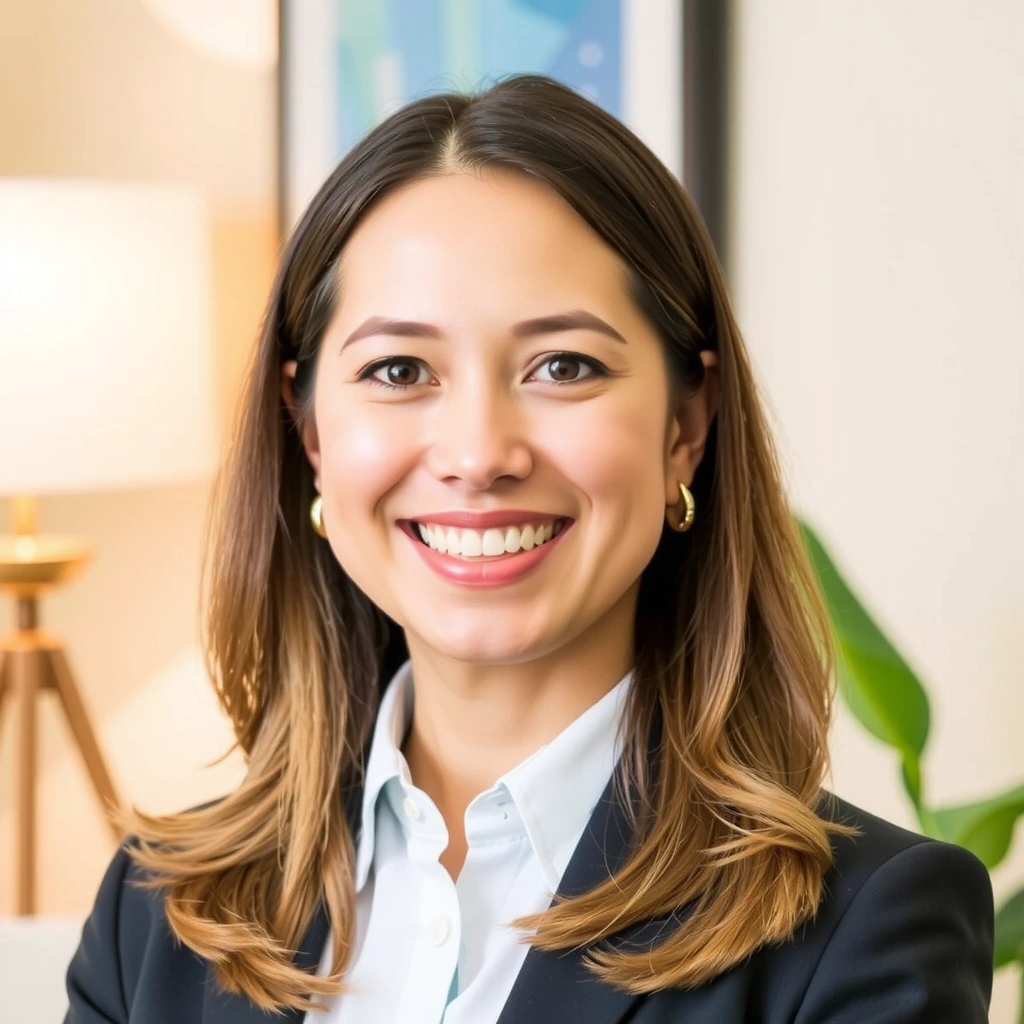 Professional portrait of an approachable woman, leading customer engagement.